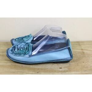 L Artiste Sprint Step Shoes 40 Blue Leather Floral Dezi Loafers Slip On